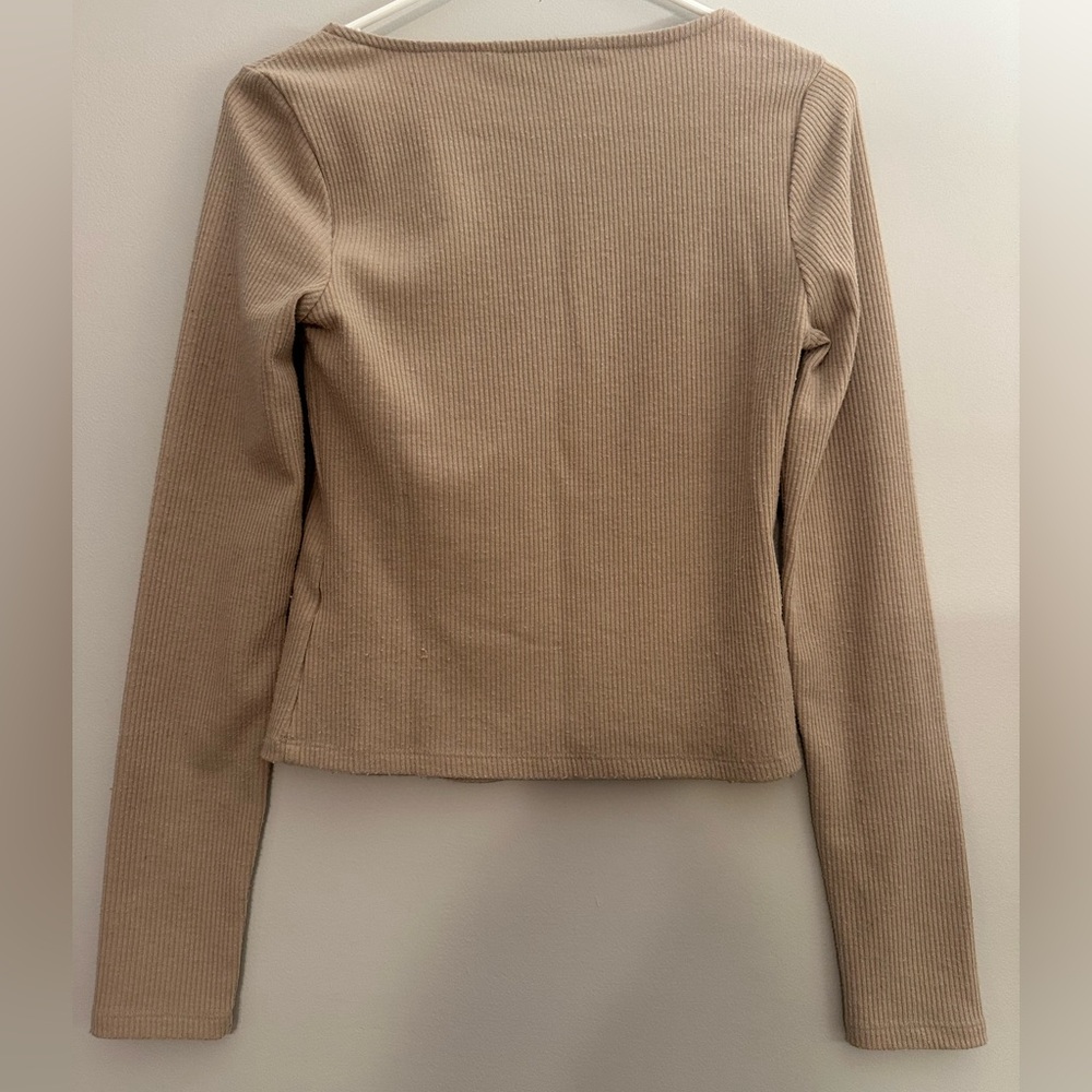 Tan Ribbed Long Sleeve Top - Picture 2 of 3